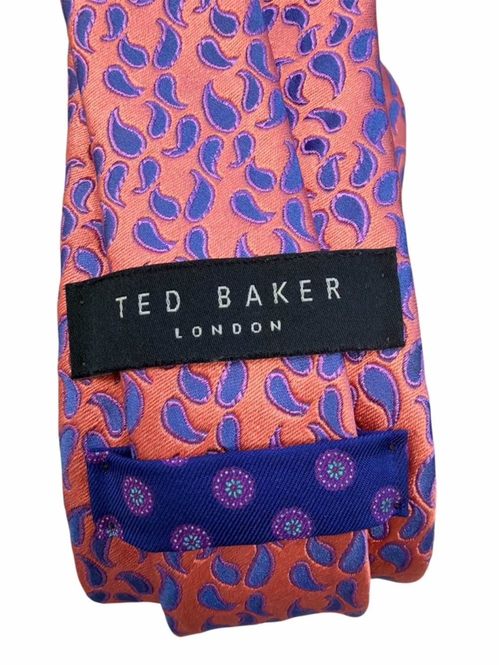 Ted Baker Orange and Purple Paisley Silk Tie with Contrasting Keeper